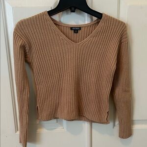 Tan Ribbed V-Neck Crop Sweater Size XS
